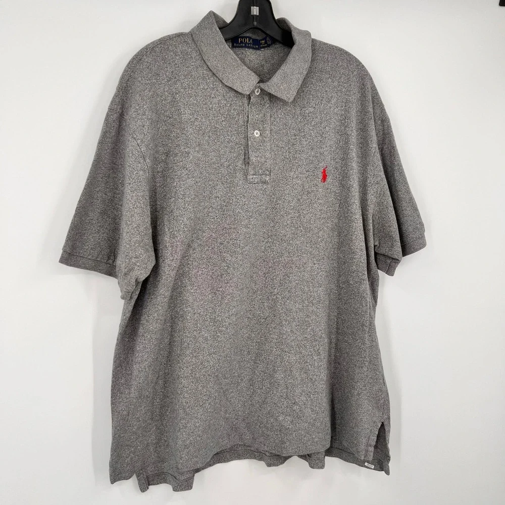Polo Ralph Lauren Mens 2XB Grey Marl Short Sleeve Cotton Polo Shirt Red‎ Pony